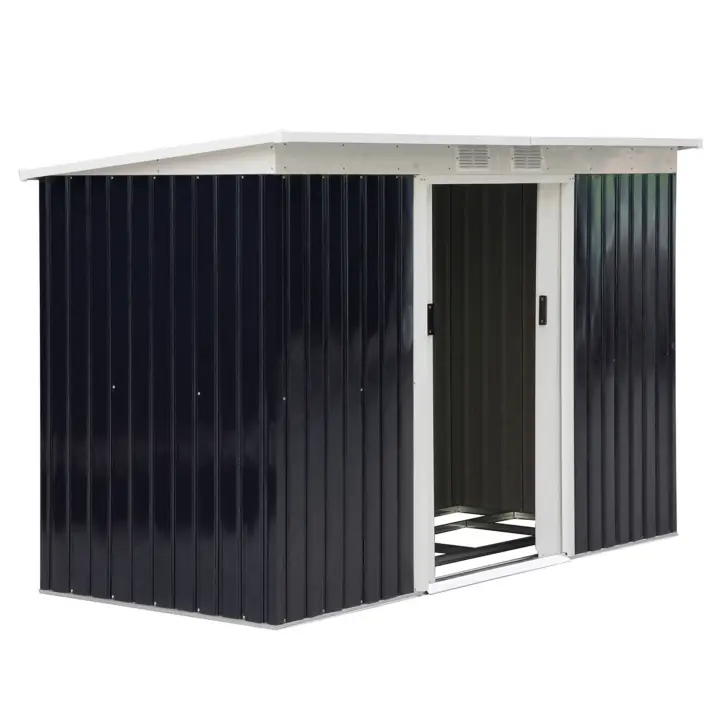 Outsunny Cobertizo de Jardín 280x130x172 cm Base de 3,2 m² Caseta de Exterior Metálica para Almacenamiento de Herramientas con 2 Puertas Correderas y 2 Orificios de Ventilación - 1