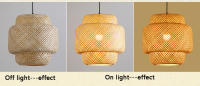 Lámpara colgante de bambú para decoración del hogar, accesorios de iluminación tejidos a mano, estilo chino, E27, 30cm - details 2