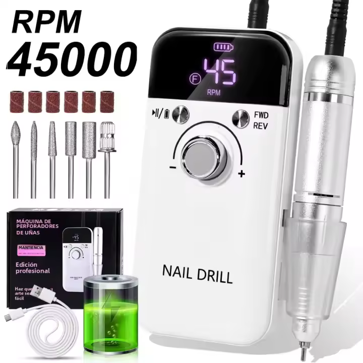 Máquina De Uñas Eléctrica Recargable 45000RPM Profesional Para Esmaltes De Gel Y Manicura Portátil Herramienta De Archivo De Uñas - 1