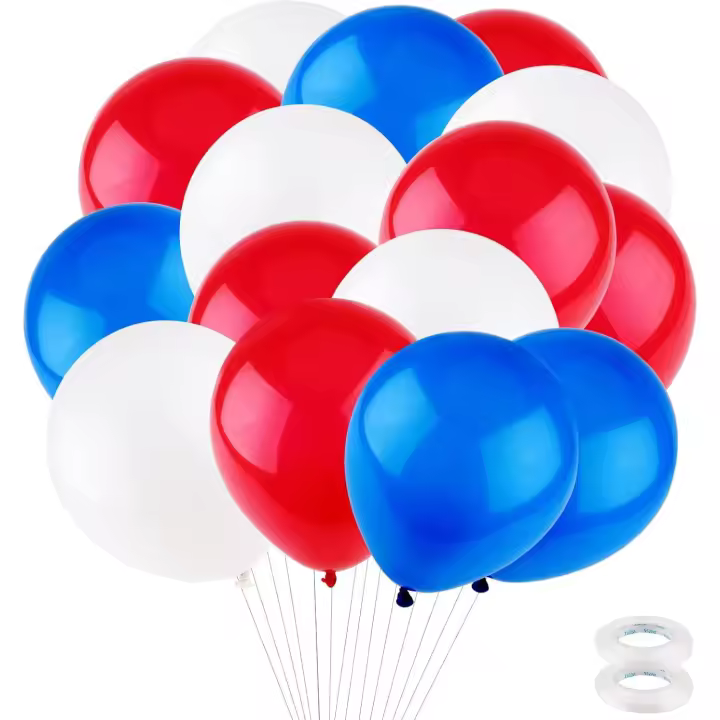 60 Pieces Ballons Bleu Blanc Rouge 10 Pouces Ballons Latex Ballon Anniversaire Gonflable Bleu avec ruban Ballon Helium pour Garcon Célébrations Mariage Deco de Fête Birthday Bapteme Décoration - 1