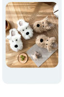 Bonitas pantuflas de algodón con diseño de perro de las Tierras Altas Occidentales para mujer, pantuflas peludas para interiores de otoño e invierno para dormitorio de estudiantes. - details 3