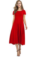 Vestido De Manga Corta Para Mujer Verano 2024 Estilo Casual Color Sólido Cuello Redondo Ajuste Flared Longitud Del Vestido Suelto - details 14