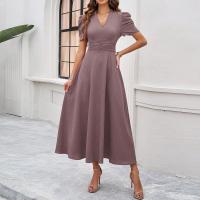 Vestido Elegante De Fiesta Para Mujer Cintura Alta A-Line De Color Sólido Con Manga Corta Estilo Francés Vestido De Cintura Cinchada Temperamento - details 35