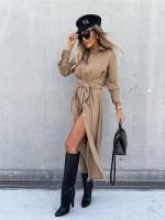 Vestido Largo Para Mujer De Otoño E Invierno Con Cuello V Y Botones Estilo Oficina Midi Color Sólido Cardigan De Manga Larga Tamaño S-3XL - details 6