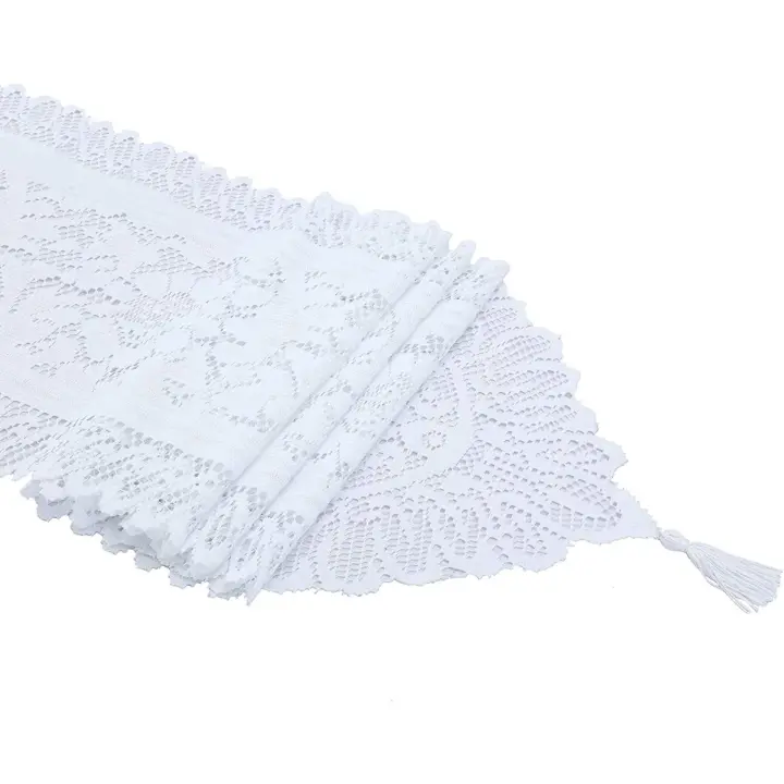 Camino de mesa de encaje blanco para bodas, festivales, fiestas, centros de mesa, decoración del hogar, 90 x 33 cm (blanco) - 1