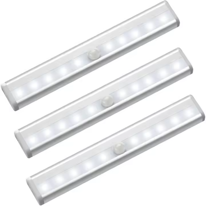 Juego de 3 lámparas LED, detector de Movimiento interior, Luz Para Armarario, 10 LEDs, Fire inalámbrico, lámpara LED para armarario, iluminación Pilas LED with magnética Band, Luz Nocturna para niños, Escaleras, pasillo. - 1