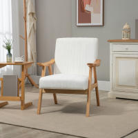 HOMCOM Butaca de Salón Sillón Relax Estilo Nórdico Tapizado en Terciopelo con Asiento y Respaldo Acolchados Patas de Madera para Oficina Dormitorio 68x74x82 cm Crema - details 1