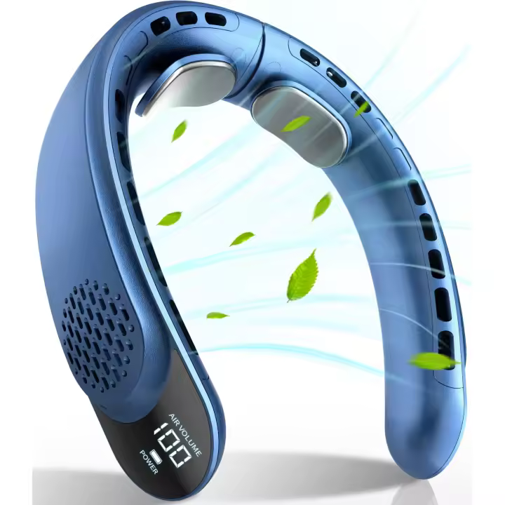 Ventilador de cuello recargable con LED, 3 velocidades, batería de 4000mAh, admite USB tipo C, portátil para deportes y exteriores - 1