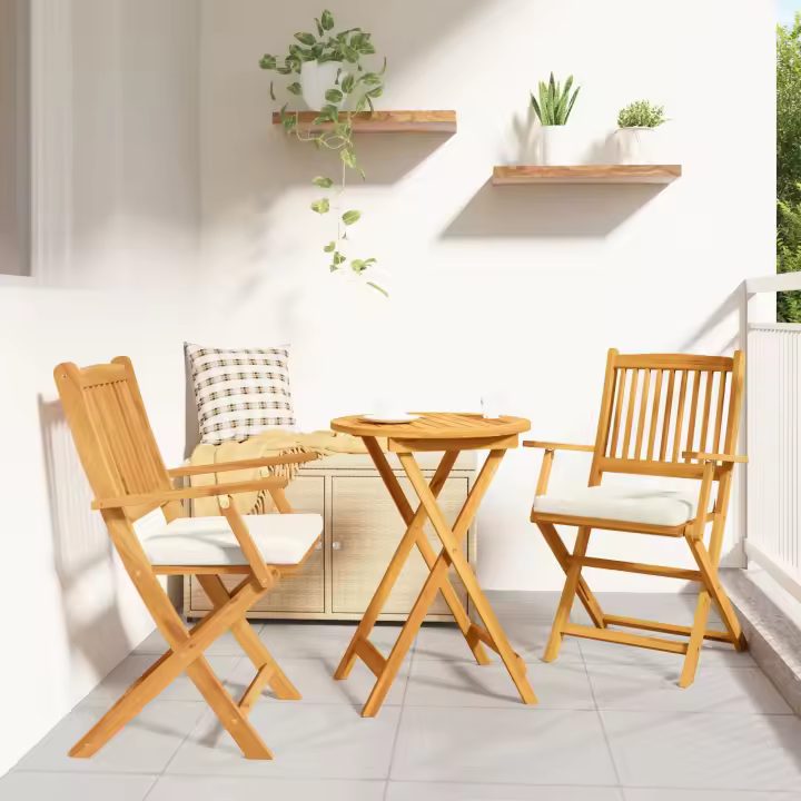 Sillas de jardín plegables vidaXL con cojín blanco 2pcs de madera de acacia maciza - 1