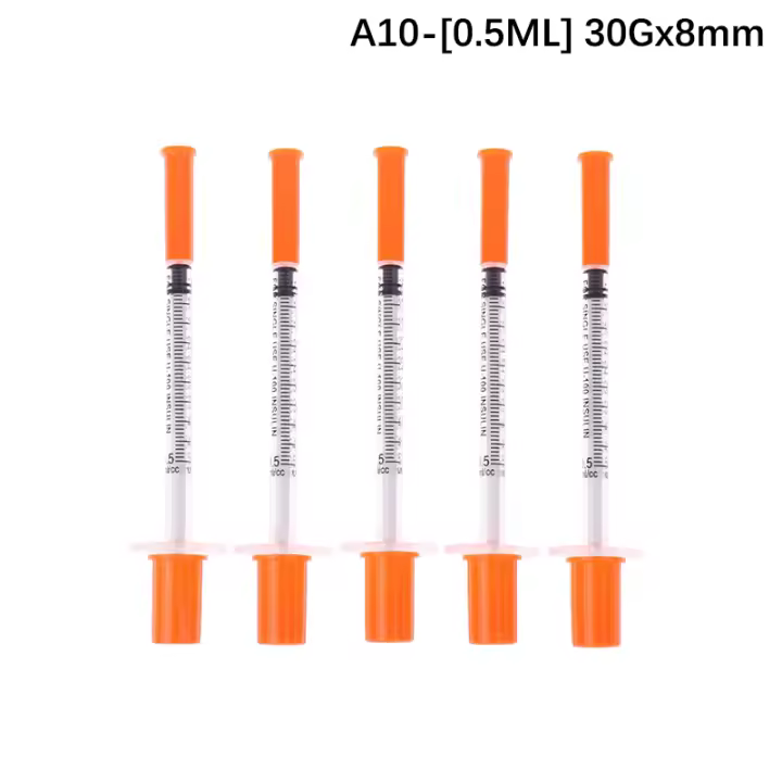 Siringa De Insulina Desechable Para Animales 5Pcs Con Agujas Cabeza De Naranja Estéril Tamaño 0.3/0.5/1ML Para Mascotas Y Granjas - 1