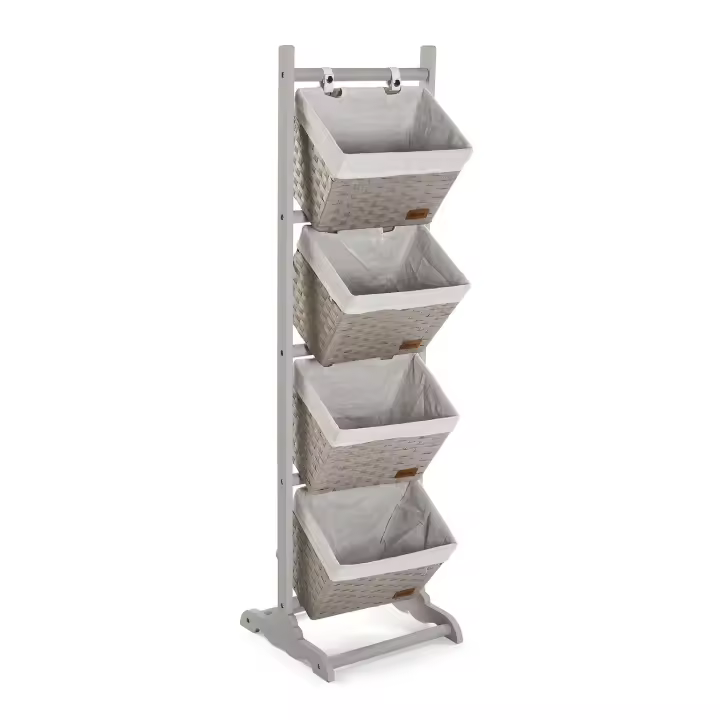 Versa - MUEBLE BAÑO 4 CESTAS GRIS EN ALGODÁON , MADERA Y RATTÁN DE 35X35X125 CM - 1