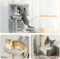 Árbol Rascador para Gatos, Árbol para Gatos , Torre Escalador con Múltiples Plataformas, Cama, 2 Cuevas, Hamaca, Escalera, Postes de Sisal, Bolas para Jugar, Gris Claro - details 4