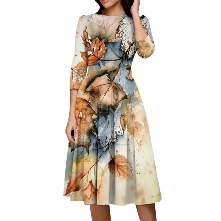 Vestido Para Mujer Traf 2024 De Manga 3/4 Casual Y Elegante Con Bolsillo Y Cierre Trasero Vestido Femenino De Organza Mid-calf Para Todas Las Temporadas - 1