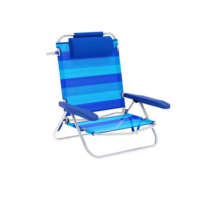 Marbueno Silla Plegable 5 Posiciones Aluminio con Cojin Rayas Azules Playa y Piscina 61X68X82 cm 10242 - 1