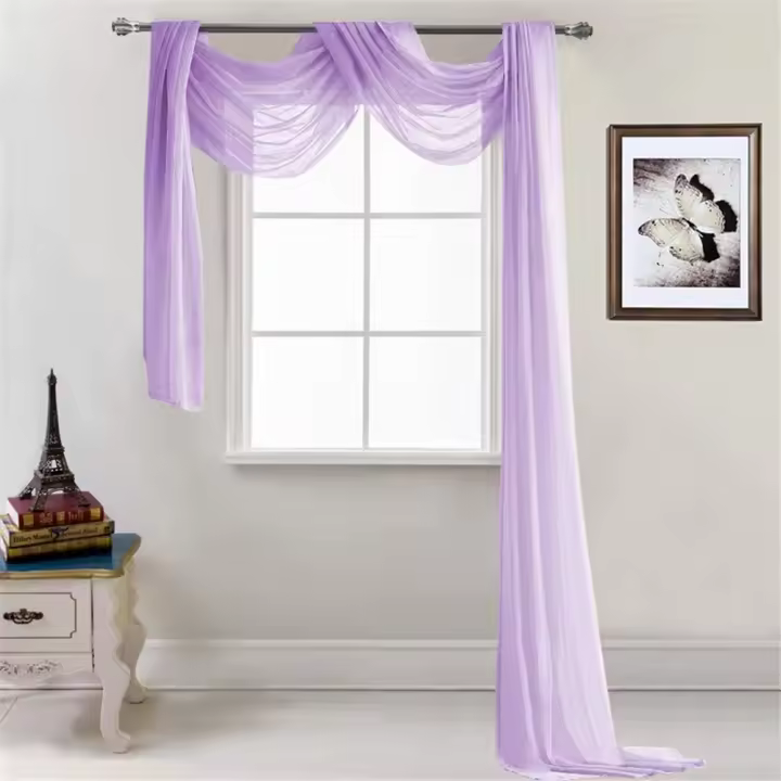 Cortina cruzada transparente - Decoración hecha a mano - Gasa transparente - Decoración monocolor - Cortina decorativa para dormitorio, salón, boda - 52 x 216 cm Lila - 1