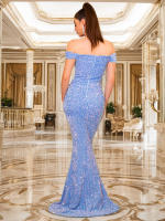 Vestido De Noche Elegante Con Cristales Y Lentejuelas off the Shoulder Para Mujer Vestido Bodycon De Largo Floor Length Para Fiesta Y Premios - details 4