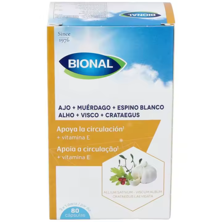 Bional Ajo+Muérdago+Espino Blanco+Vitamina E 80 Cápsulas - 1