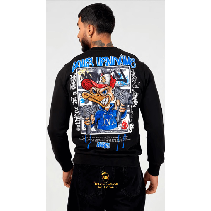Sudadera Louis Vendome Negra Pedrería Brillante Pato Uzis