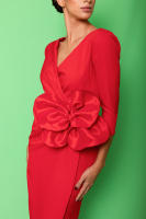 Cayma Closet - Vestido Mirella, Tejido Bielástico, Disponible en 3 Colores Distintos, Cremallera Invisible, Detalle Flor, Corte Midi, Elegante, Entallado y de Manga Abullonada, para Fiesta o Evento, Vestido para Invitada de Boda - details 2