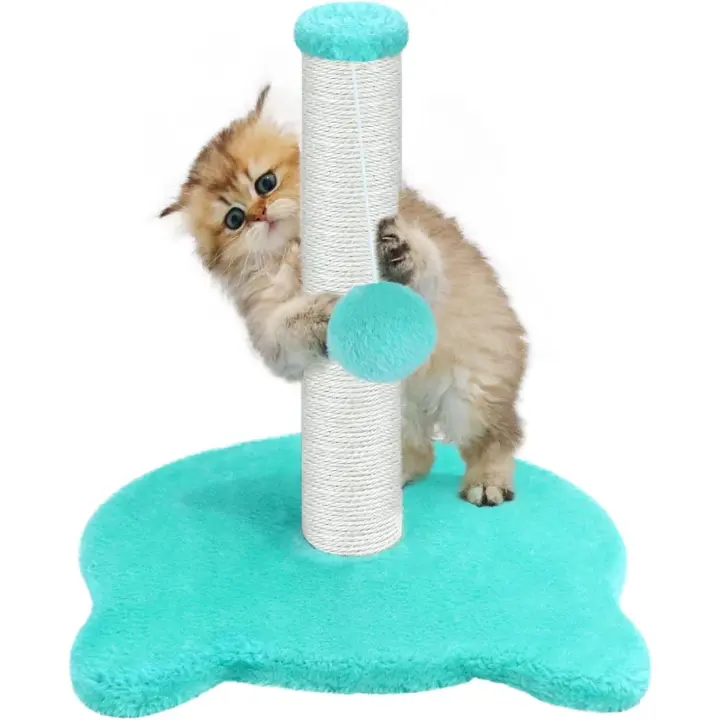 COTTECOTA-Arbol para Gato forma Huella Azul 30 x 30 x 33 cm Rascador de Gato de sisal Juguetes para Gatos Árbol Entretenimiento Poste de rascador Mediano con Bola Colgante Rascador para Limar Uñas de los Gatitos Ref.15883 - 1