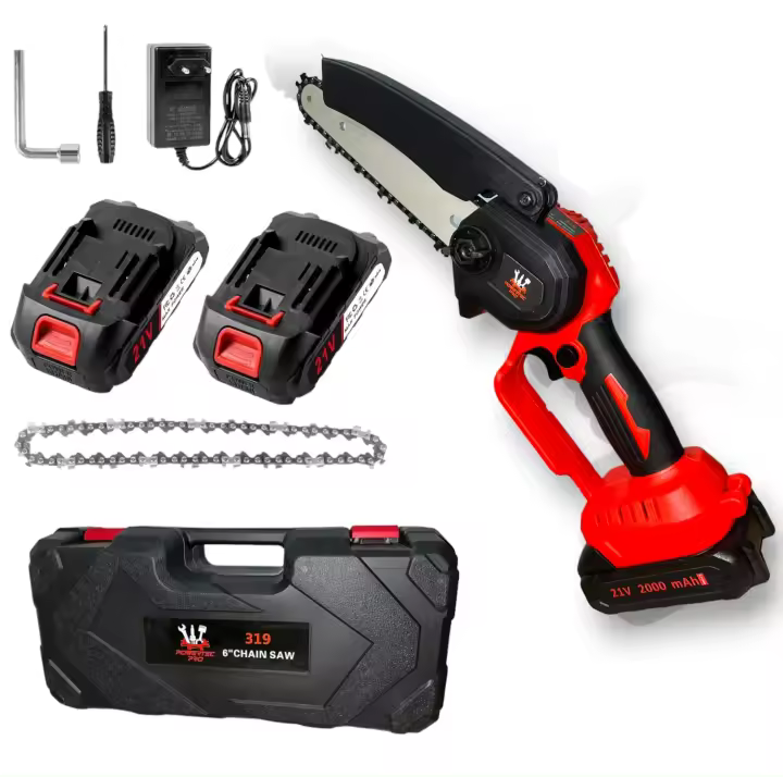 Powertec pro Mini Motosierra Batería 6 Pulgadas con 2 baterías - 1