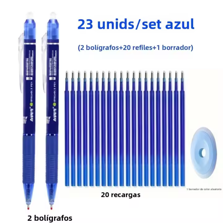 Juego De 23 Piezas De Bolígrafos Gel Erasables 0.5mm De Gran Capacidad Con Recarga Estilo Mágico En Negro/Azul Para Escritura En Oficina Y Escuela - 1