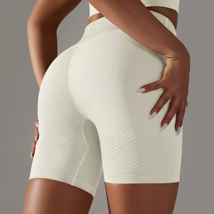 Shorts De Yoga De Cintura Alta Con Control De Abdomen Leggings De Fitness Con Rayas Resistentes Al Agachamiento Shorts De Entrenamiento Sin Costuras - 1