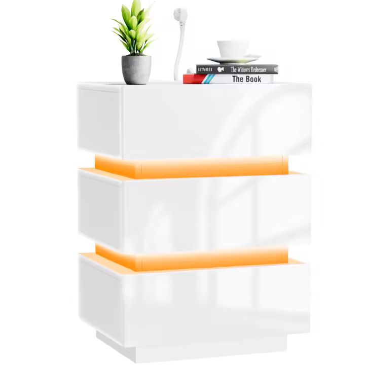 Rcynview Mesa de noche  con 3 cajones de madera blanca organizador de gran espacio para dormitorio y salón 45 x 35 x 62 cm - 1