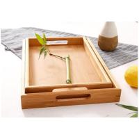 HOGUITA-Juego de 2 Bandejas de Bambú Apilables Para Servir Con Asas, Bandejas De Madera Portátiles Para Desayuno, Comida, Café, Aperitivos o Decoración, Bandejas Resistentes y Elegantes Para El Hogar, Cocina o Uso Diario - details 4