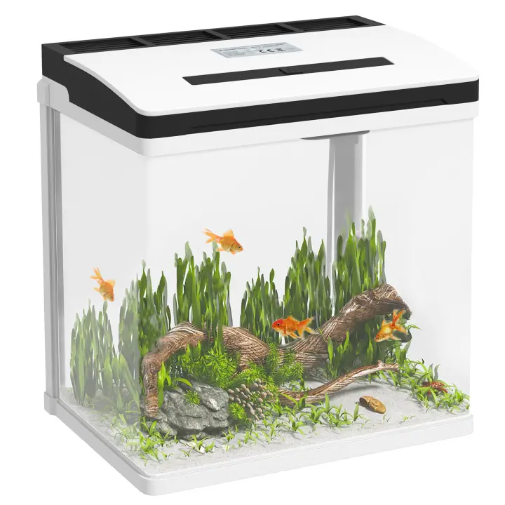 PawHut Acuario de Cristal de 13L Pecera Pequeña con Sistema de Filtro Iluminación LED Bomba de Agua Blanco - 1