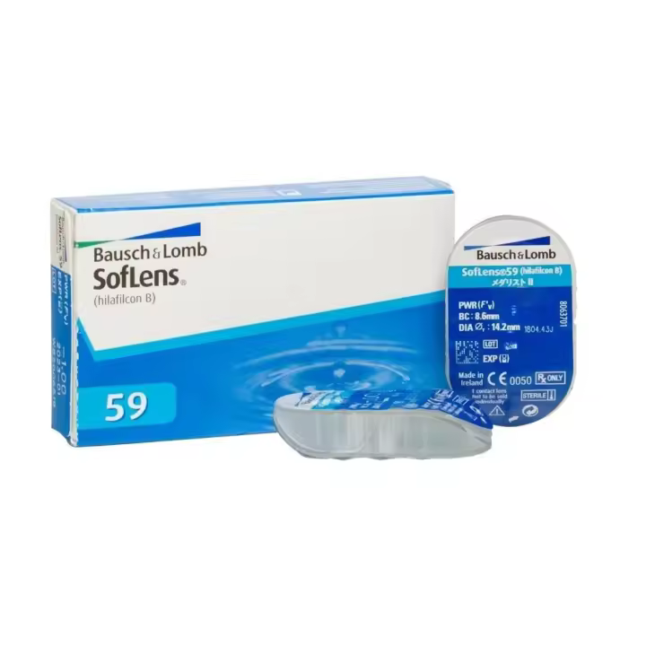 SofLens 59 BAUSCH + LOMB lentillas mensuales esféricas – 6 Unidades | Lentes de contacto Hidrogel |8.6 BC | 14.20 DIA| Hidratación Prolongada | 59% Agua | Hilafilcon B | Confort y Visión Clara - 1