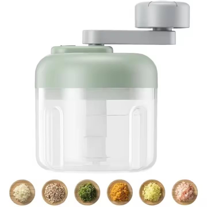 Cortador de verduras y ajo manual de 100/250 ml, con cambio de tres velocidades, mini picadora de carne y ajo manual (verde) - 1