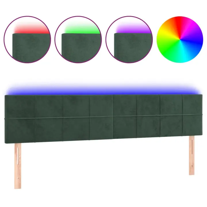 vidaXL Cabecero con LED de terciopelo verde oscuro 200x5x78/88 cm - 1