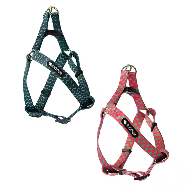 Arneses para Perros Ibañez Fantasy Mint-Pink L en Nylon Estampado con Motivos Geométricos y Anillas Metálicas Cromadas - 1