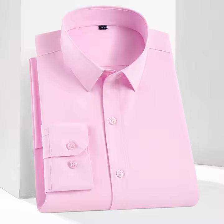 Camisa Larga De Manga Para Hombre Color Sólido Antiarrugas Negocios Casuales Social Slim Fit Antigüice Para Caballeros - 1