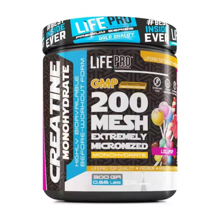 Life Pro Creatine Monohydrate 200Mesh 300g Lollipop – Creatina Pura de Alta Calidad para Potenciar tu Rendimiento Deportivo - 1