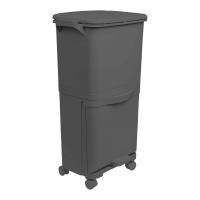 Papelera de reciclaje de clasificación selectiva con pedal, rudas y asa de doble compartimentos Color Negro antracita de 38L (24L + 14L) - details 6
