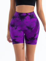 Shorts De Yoga Para Mujer Cintura Alta Sin Costuras Tie-Dye Elásticos Altos Transpirables Leggings De Gimnasio - details 20