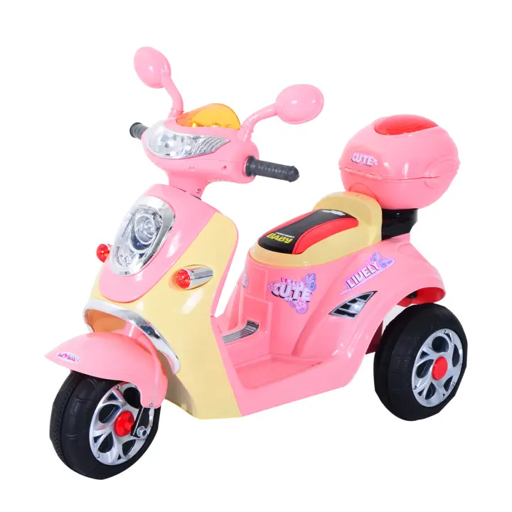 HOMCOM Coche Triciclo Moto Eléctrica Infantil Correpasillos a Batería Niños +3 años 6V Metal + PP 108x51x75cm Rosa - 1