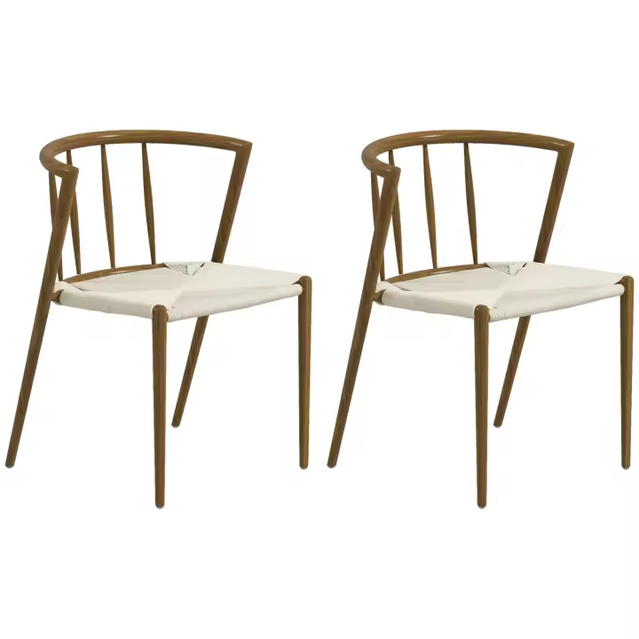 HOMCOM Pack de 2 Sillas de Comedor con Asiento de Cuerda de Papel Sillas de Cocina Apilables Estilo Moderno Carga 120 kg 51x51x71 cm Roble y Crema - 1
