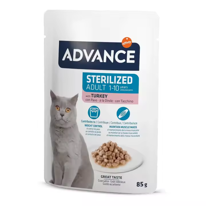 Advance Comida Húmeda con Pavo para Gatos Esterilizados  85gr, Nutrición Optima, Comida Húmeda para Gatos Adultos - 1