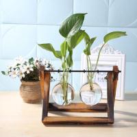 Vaso De Hierro Hidroponía Vintage Jarrón De Flor De Vidrio Con Marco De Madera Para Bonsái Decoración De Escritorio Y Hogar - details 7