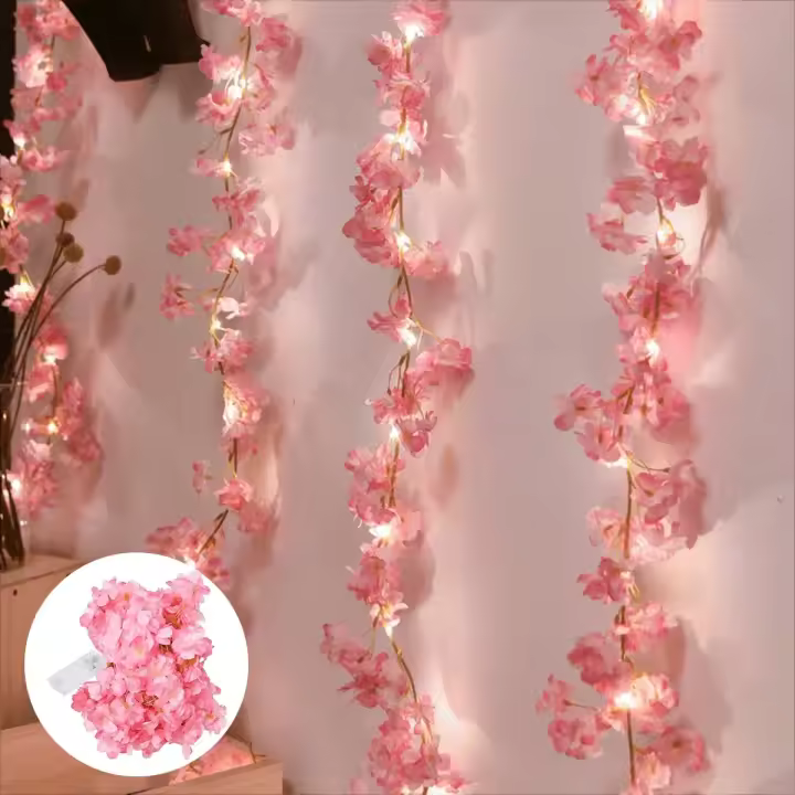 Guirnalda De Flores Artificiales Con Luces De Hilo 20LED 2M Cherry Blossom Para Decoración De Bodas Fiesta Dormitorio - 1