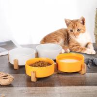 Alfombra De Madera Para Perros Y Gatos Con Cuenco Doble De Cerámica Integrado Basin Para Comer Y Beber Protección Para Cuello De Pequeños Animales Anti-Derrame Feeder - details 1
