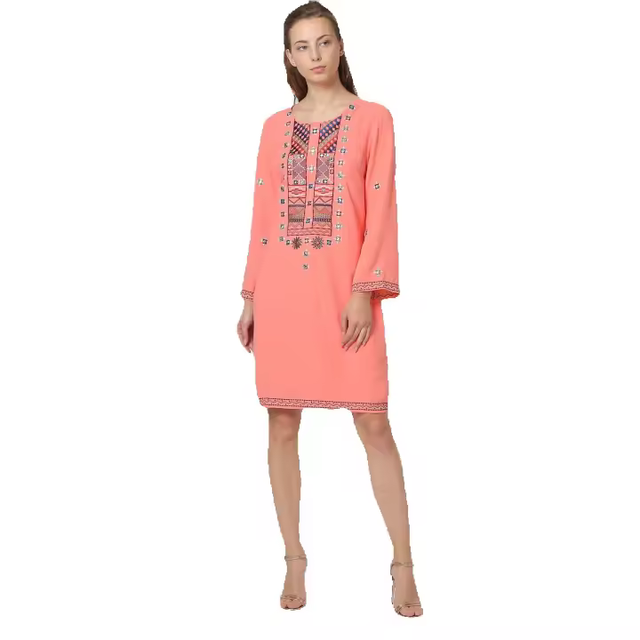 Vestido bordado Marca SENSE con detalle de abalorios y manga larga - REF: 1130354380615 - 1
