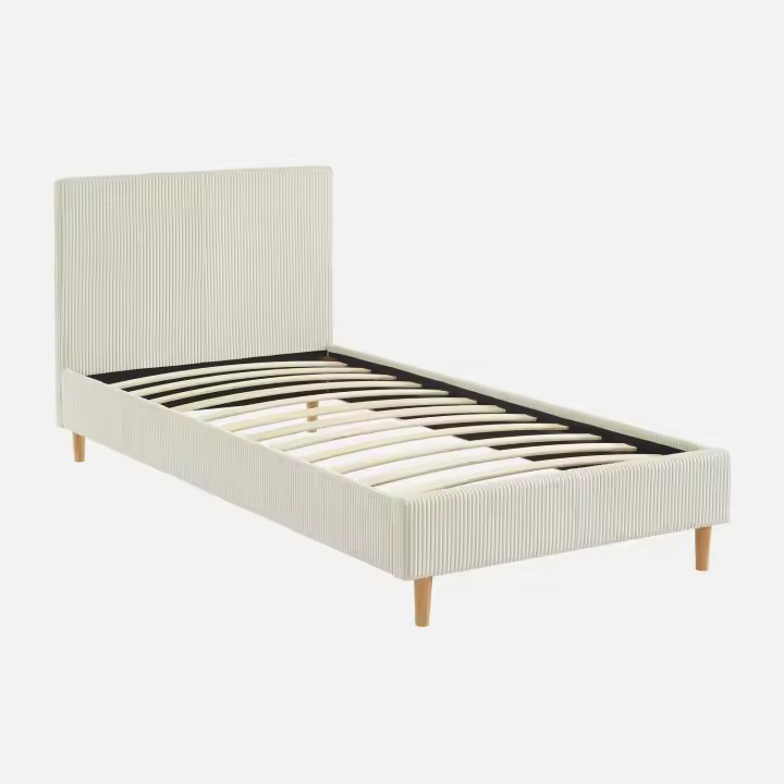 sweeek - Cama con somier y cabecero 90x190cm, acabado en pana fina , Marlon , 202x96x88 - 1