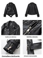Chaqueta De Cuero Sintético Para Mujer Con Estilo De Motociclista Y Punta De Lanza Cierre De Cremallera Decoración De Hebilla Moda Casual De Calle Punk Tendencia - details 1