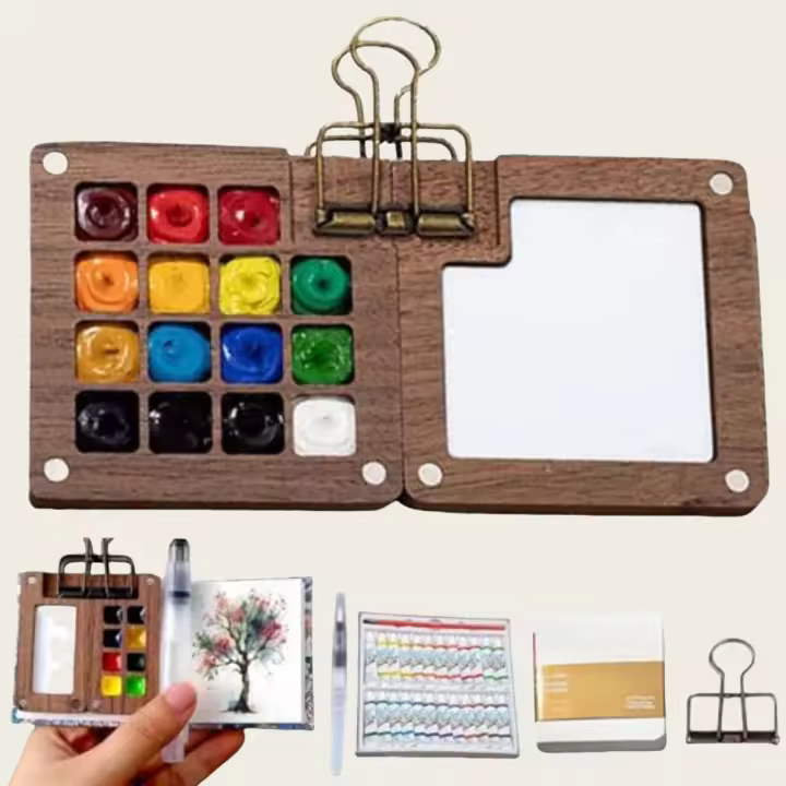 Set de acuarelas de bolsillo para viajes: mini set de acuarelas, set de acuarelas de viaje con diseño portátil - 1