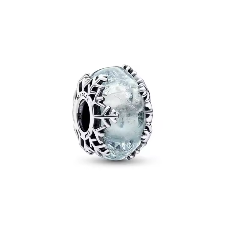 PANDORA Charm Cristal Murano Plata Ley Copo Nieve Azul Joyería Infantil - 1