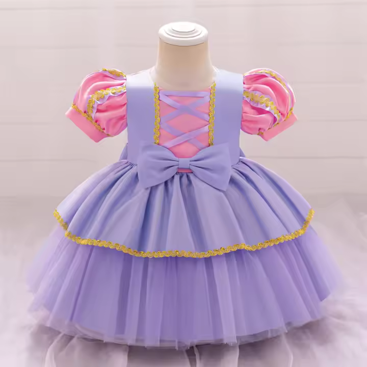 Vestido De Princesa Para Bebés Niñas Estilo Rapunzel Fiesta Dormida Belleza Pequeña Morado Vestido De Noche Con Gran Cisne Y Volumen Para Todas Las Estaciones - 1